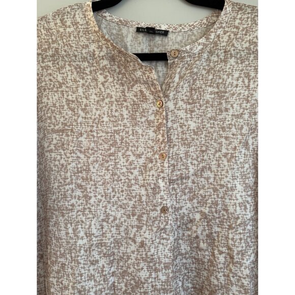 Eileen Fisher Prism Print Silk/Organic Cotton Long Sleeve Brown Dress NEW [jb] - Picture 7 of 10